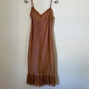 Dosa • Rust & Pink Shimmer Silk Slip Dress • Size 1/XS